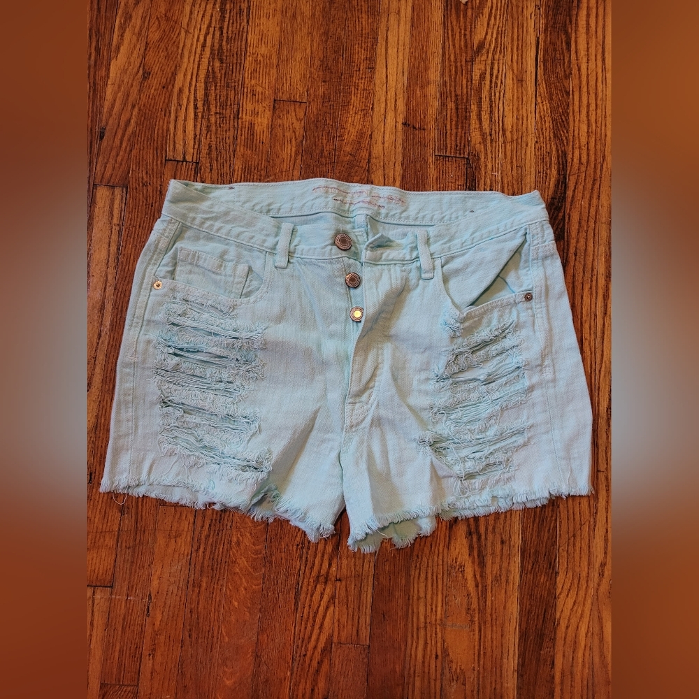 Distressed Light Blue Denim Shorts